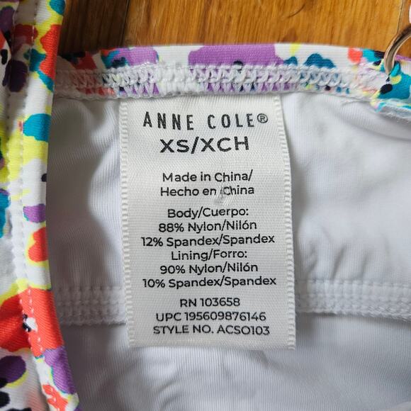 Anne Cole One Piece Swimsuit XS White Floral Ruched Tummy Control Feminine - Picture 7 of 12